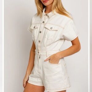 Le Lis Collection Denim Romper Cream